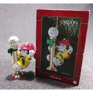 Carlton Cards Christmas Ornament w/ Original box TO THE RESCUE Firehouse Dog EUC